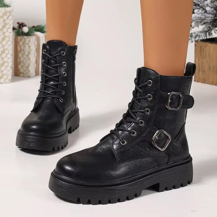 Bottines de Combat à plateforme noire pour femmes
