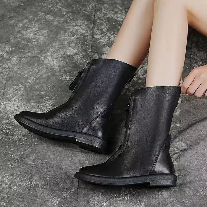 Femmes mi-mollet bottes mode peluche chaud chaussures d'hiver de haute qualité en cuir souple bottes décontractées pour femme chaussures de créateur Botas Mujer