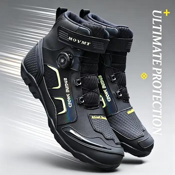 Bottes de moto pour homme en cuir robuste, mi-mollet, résistantes et respirantes pour courses tout-terrain et randonnées