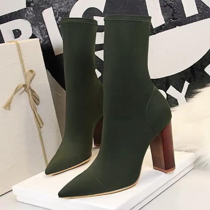 Taille 42 43 femmes bottines carrés talons hauts pompes automne mode confort tissu extensible chaussette botte Femme robe de soirée chaussures