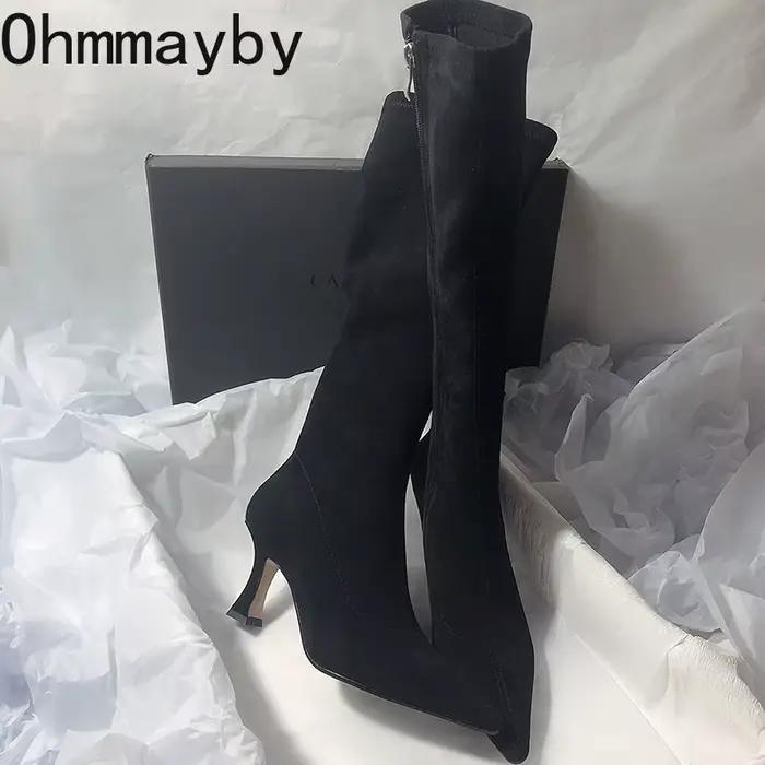 Femmes Stretch moderne bottes longues mode bout pointu genou chaussons hauts concepteur talons