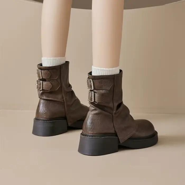 Bottes de cowgirl occidentales pour femmes, chaussures décontractées à semelle épaisse imperméables, à la mode et polyvalentes, nouvelle collection automne-hiver, bottes courtes pour femmes