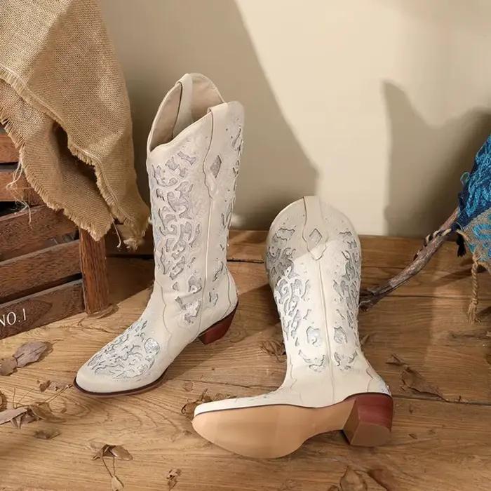 BLXQPYT Bottes de cowboy rétro pour hommes et femmes