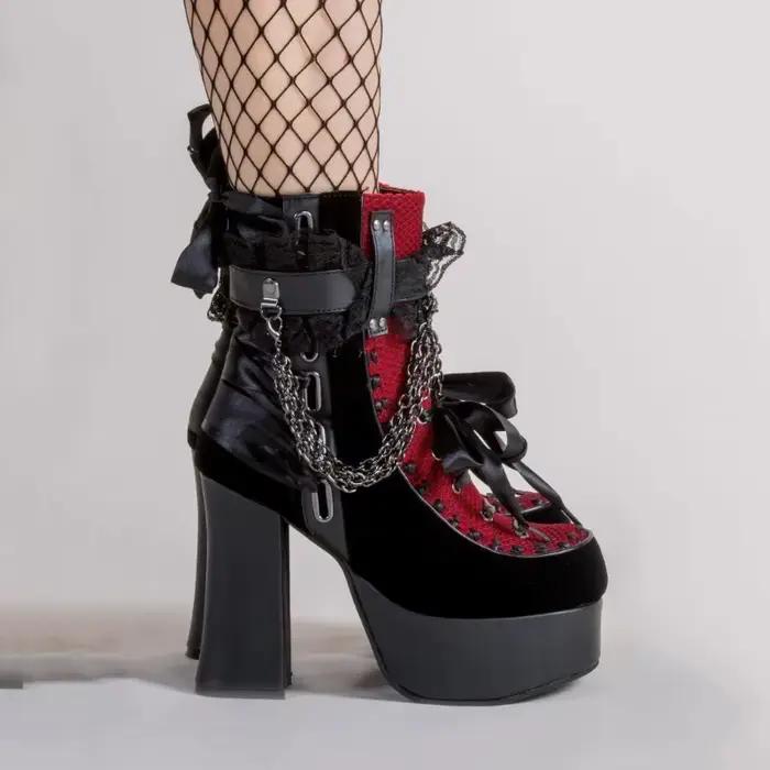 Chaussures de cheville gothiques style Lolita bout rond talon carré plateforme grande hauteur pour femmes occasions spéciales