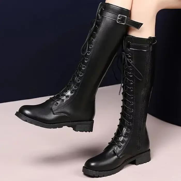 Bottes rétro noires à fond épais pour femme