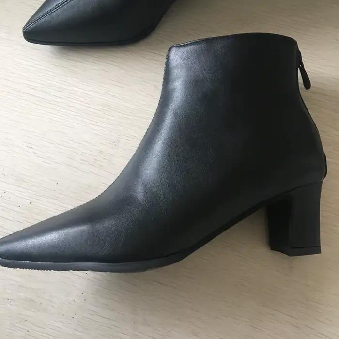 Girseaby bottines femmes bout pointu botte 5 cm talon épais botines mujer chaussures femme printemps grande taille 44 45 46 vert A1439