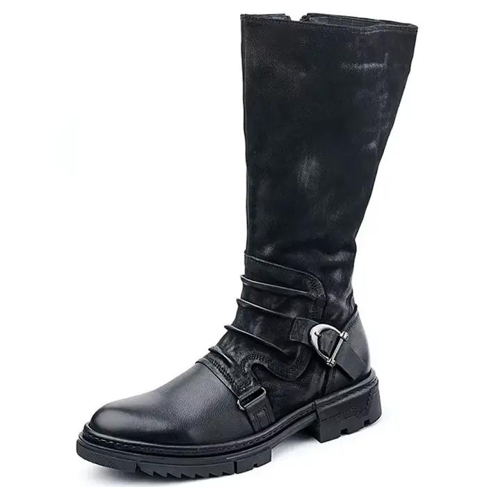 Bottes pour hommes en cuir PU mi-mollet