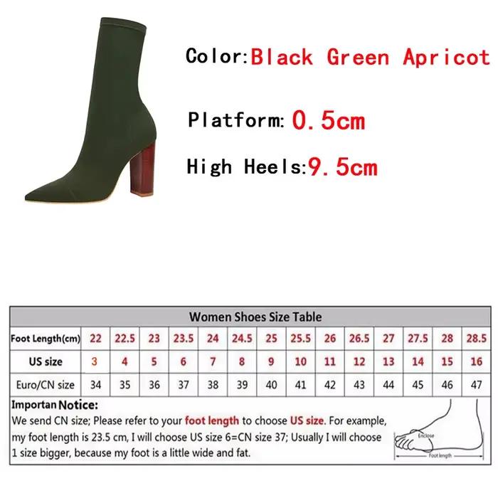 Taille 42 43 femmes bottines carrés talons hauts pompes automne mode confort tissu extensible chaussette botte Femme robe de soirée chaussures