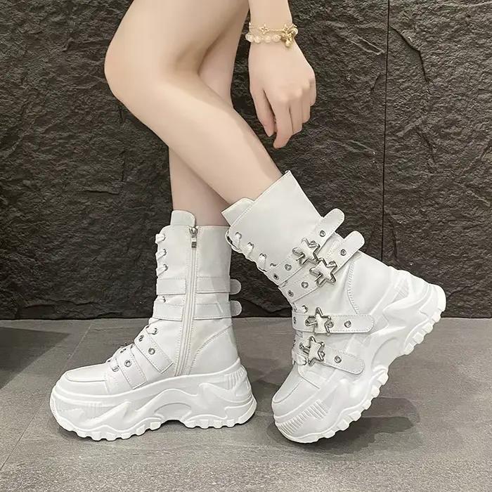 Bottes mi-tubulaires étanches et antidérapantes pour femmes avec talons carrés élégants et styles romains occasions printemps automne