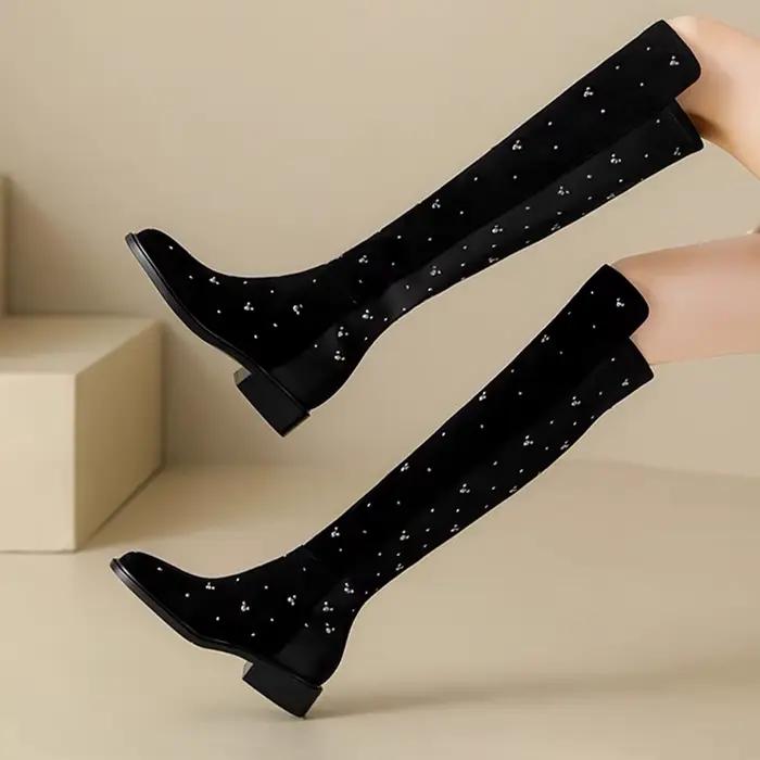 Cristal bottes hautes pour femmes mode robe chaussures à talons hiver sur le genou Chelsea Botas 2025 nouveau décontracté Zapatillas De Mujer