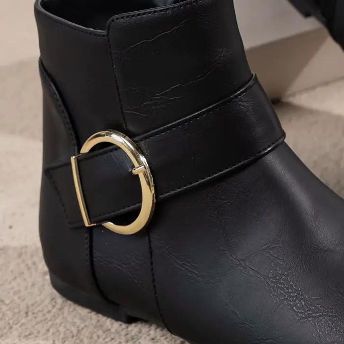 Bottes nues à fermeture éclair latérale avec boucle en métal, bottes courtes à la mode, confortables, simples, polyvalentes, pour fête d'affaires, vacances