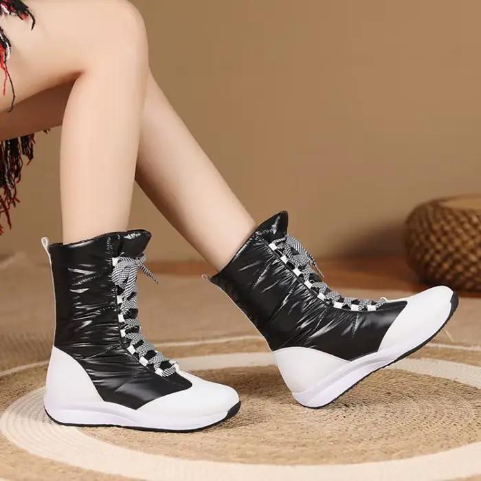 Bottes de neige en cuir fendu BLXQPYT pour femmes style rétro imperméables mi-mollet hiver occassions spéciales