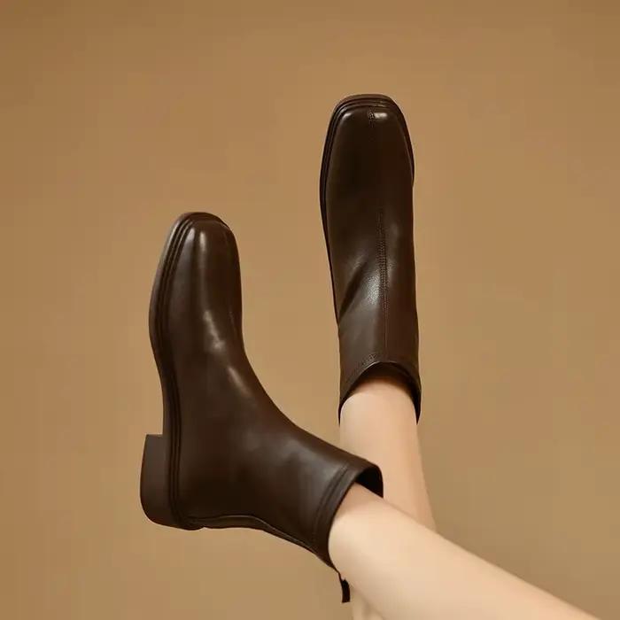 Bout carré élastique femmes bottines automne hiver doublé polaire femme chaussures courtes chaussons en cuir vente Goth tendance 2025 botte