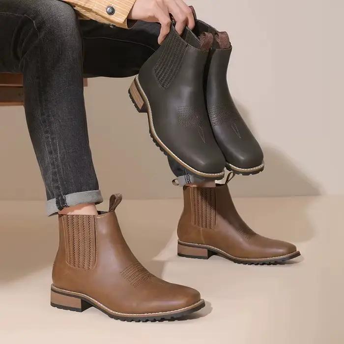 Bottes Chelsea en cuir à bout carré pour hommes
