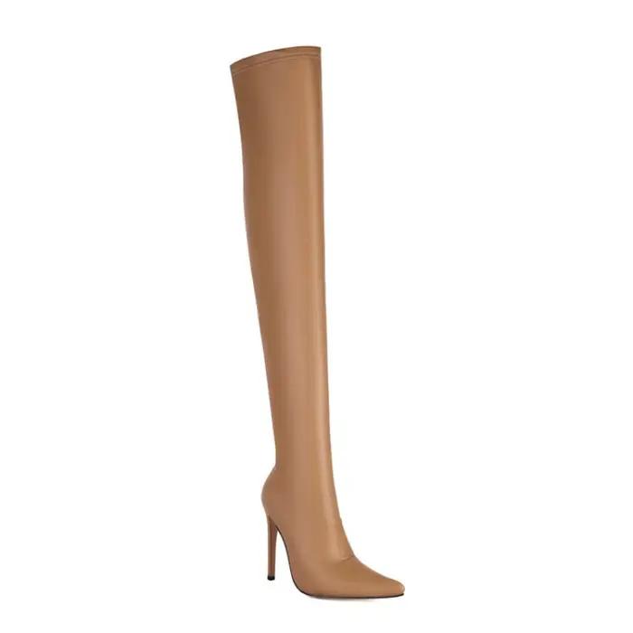 Bottes longues élastiques noires mates au-dessus du genou 2026, tendance, sexy, pour la danse sur barre, talon haut 8,5 cm/10 cm/12 cm, taille 46