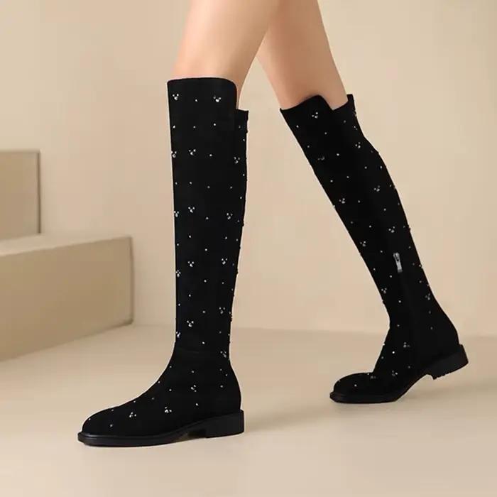 Cristal bottes hautes pour femmes mode robe chaussures à talons hiver sur le genou Chelsea Botas 2025 nouveau décontracté Zapatillas De Mujer