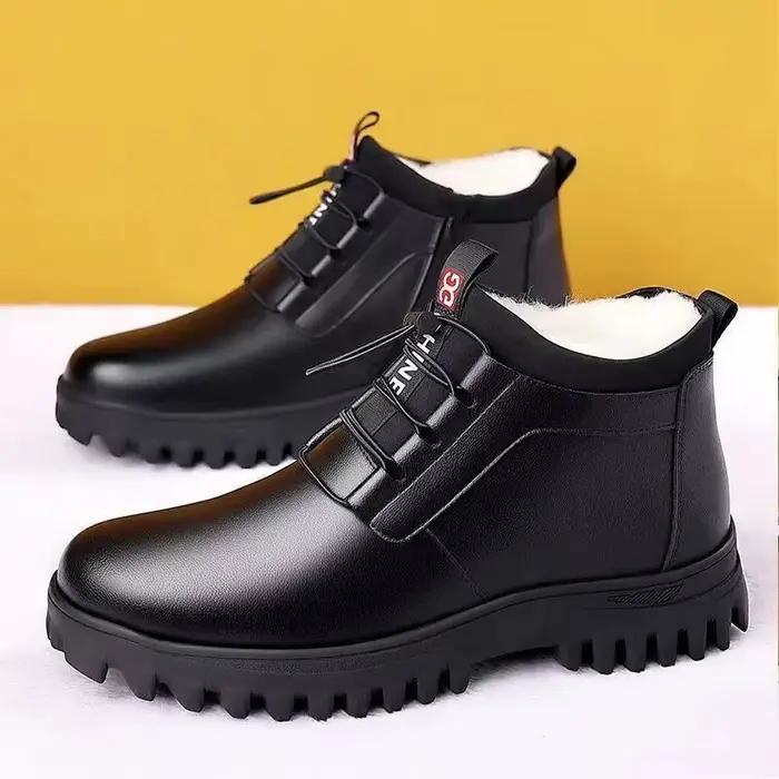 Bottes pour hommes à tige haute, chaudes et douillettes, style automne-hiver, confortables et polyvalentes, pour l'extérieur