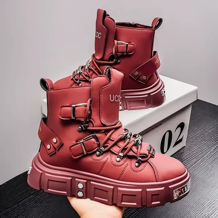 Bottes montantes pour hommes avec doublure en tissu, offrant un confort optimal, respirantes et fraîches, adaptées à la randonnée, au camping et au streetwear urbain, double usage pour le sport et les