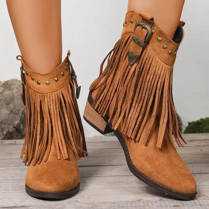 Vintage gland Detor bottines femmes printemps automne bout pointu talon carré bottes femme mode sans lacet grande taille chaussons dame