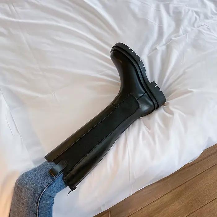 Bottes Chelsea à tube long élastique pour femmes