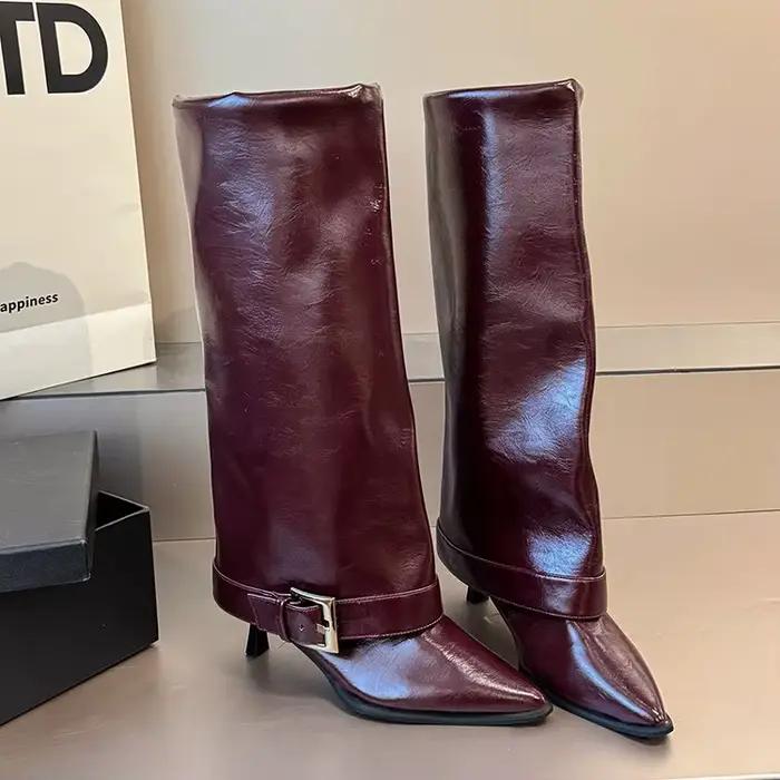 Pantalon feuille bottes femmes romaines modernes pour automne hiver 2025 haute cheville talons fins élégantes à offrir ocassions spéciales