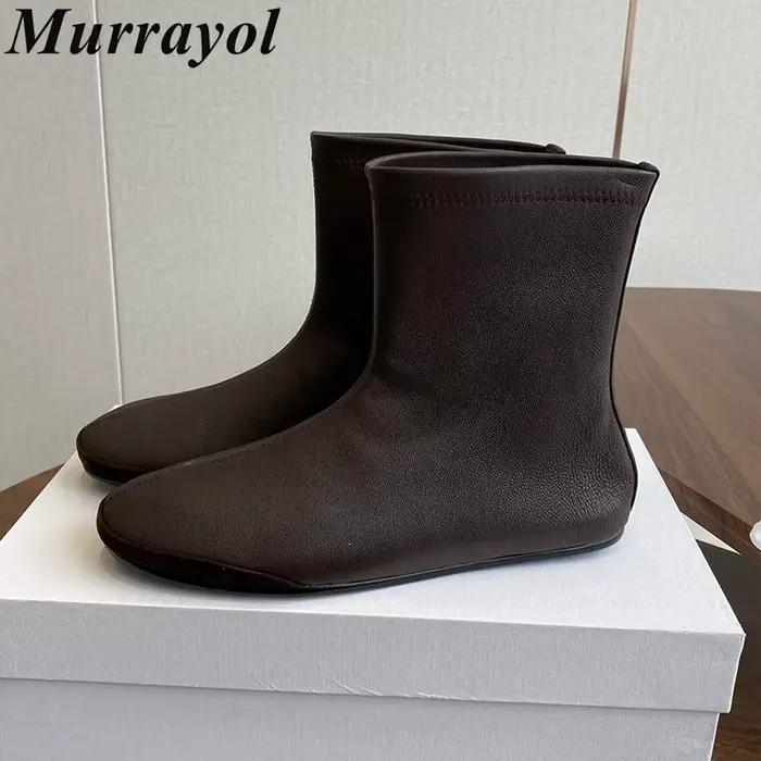 Femmes doux en cuir véritable fond plat bottes courtes bout rond respirant cheville Botas dames automne hiver