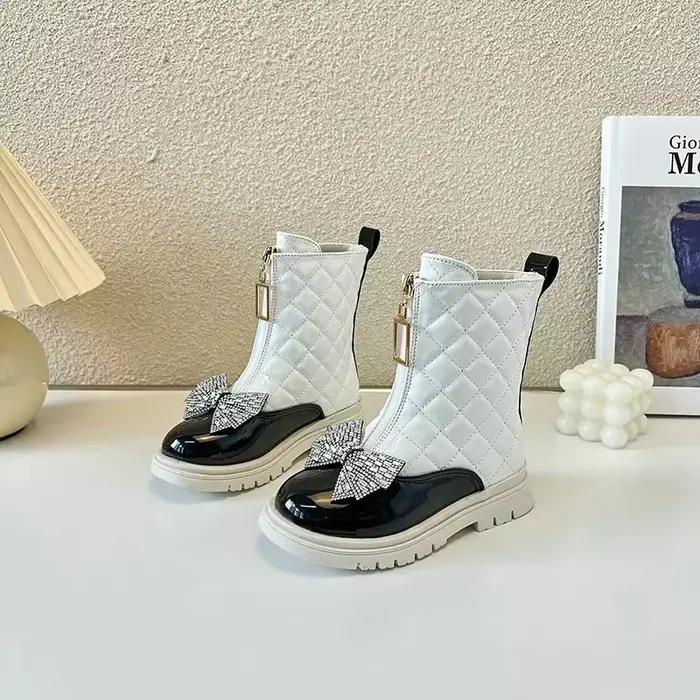 Bottes Brillantes avec Nministériels d en Strass pour Fille, Polyvalentes, Petite Princesse, Décontractées, Style Coréen, Nouvelle Collection Automne Hiver 2024