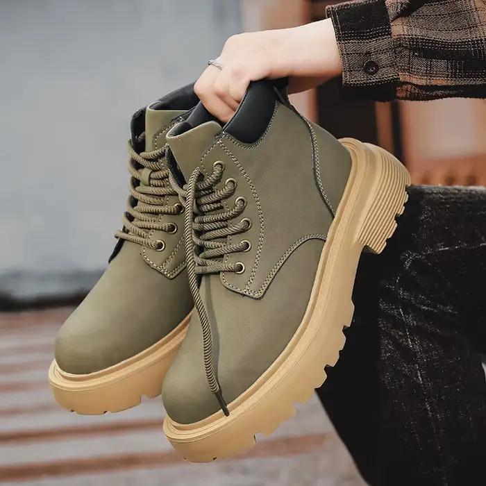 Bottes hommes bottes hautes hommes chaussures en cuir hiver mode peluche chaussures chaudes baskets d'extérieur à lacets bottines antidérapantes mâle
