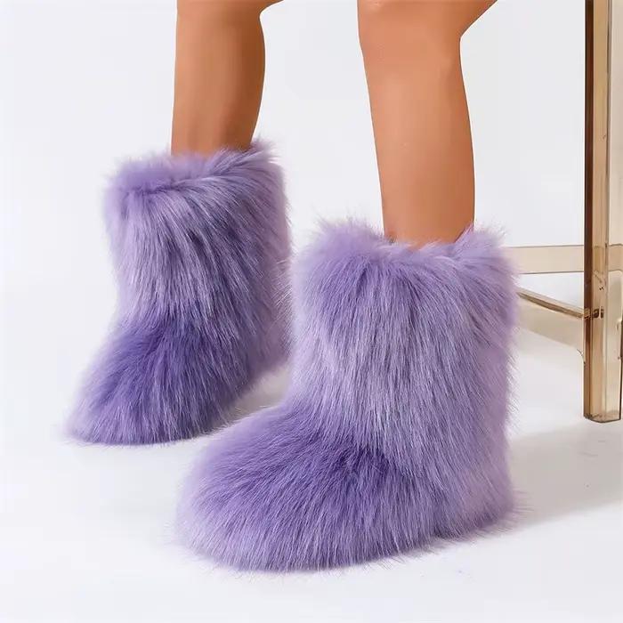 Bottes en fausse fourrure Wimen, bottes d'hiver moelleuses et chaudes mi-mollet, bottes de neige de luxe à la mode, chaussures plates confortables pour l'extérieur