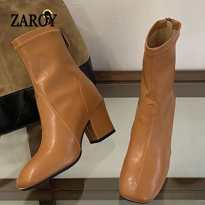 ZAROY Bottines élégantes pour femme, automne-hiver, bout carré, talon carré, fermeture éclair, style urbain, bottines Chelsea, bottines courtes pour soirée