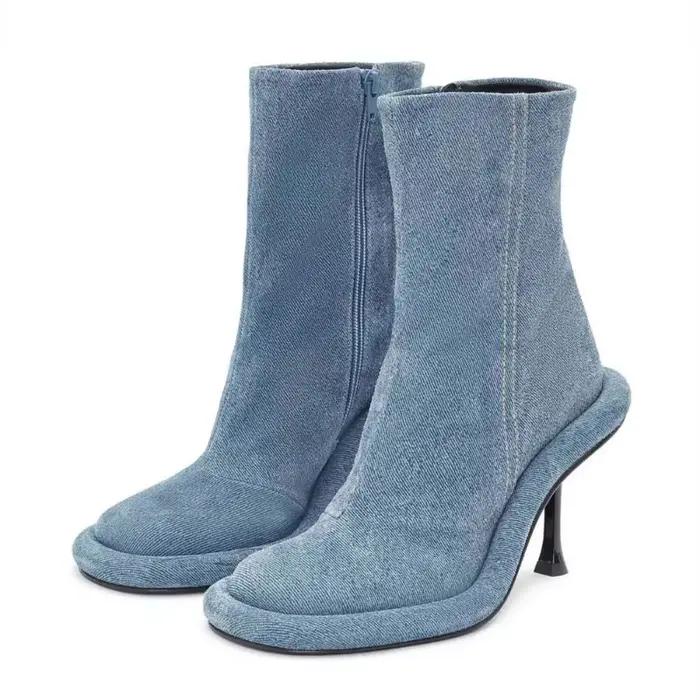 Bottes courtes en denim à fermeture éclair latérale pour femmes