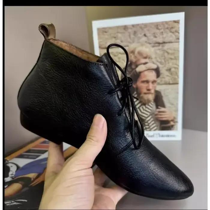 Bottes à lacets de style britannique pour femmes, chaussures en cuir décontractées souples, bout pointu, talon carré, semelle en caoutchouc, polyvalentes pour automne et hiver
