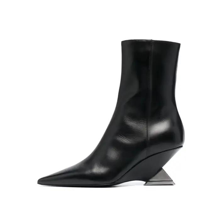 Nouvelles Bottines à Talon Compensé pour Femme 2026 – Mode, Bout Pointu, Fermeture Éclair Latérale, Talon Triangulaire Sexy, en Cuir Souple Extensible