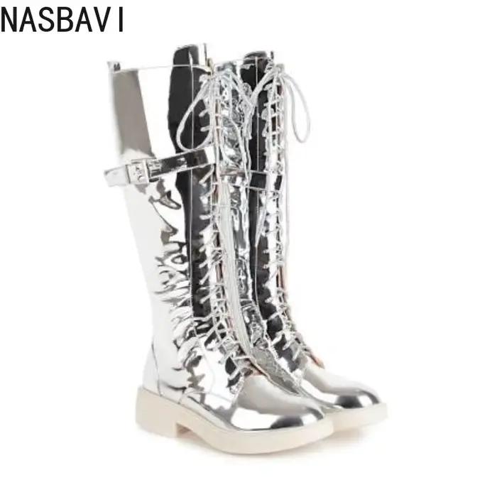 NASBAVI nouvelles Bottes longues pour femmes automne bout rond
