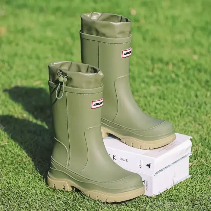 Bottes de pluie pour femmes, bottes en caoutchouc mi-mollet tendance, chaussures imperméables pour le jardin et le travail en extérieur, galoches en caoutchouc pour femmes, Botas Lluvia Mujer