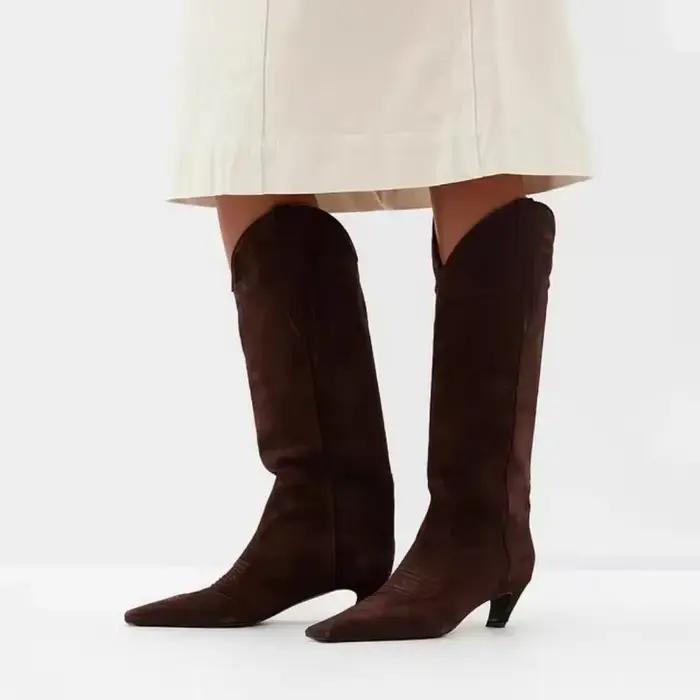 Bottes équestres à bout carré et hauteur des genoux pour femmes euro-américaines