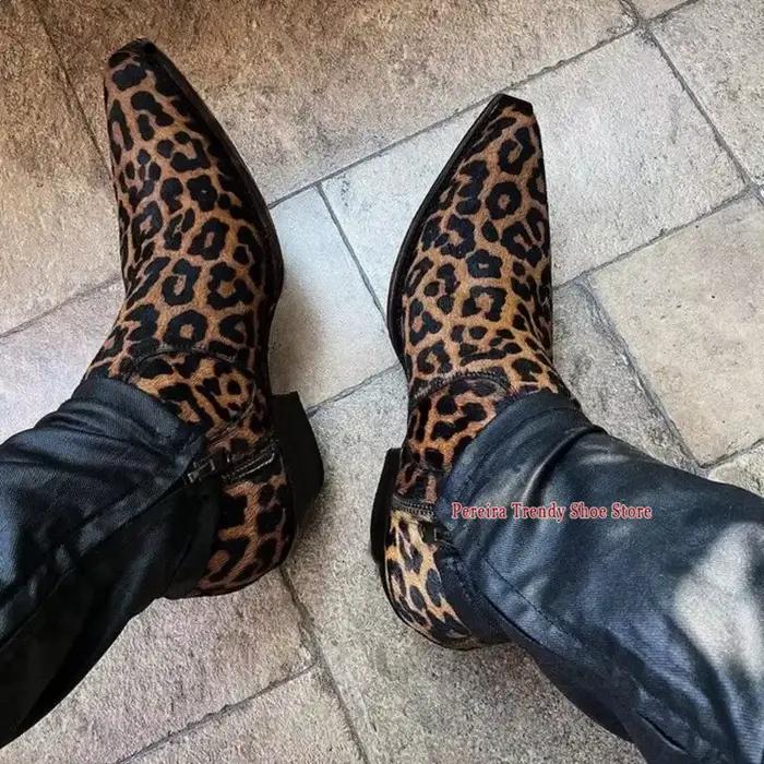 Bottes Chelsea à talons épais imprimé léopard, bottes courtes tendance rétro en cuir véritable avec fermeture éclair, chaussures pour hommes faites à la main, nouvelle collection printemps automne