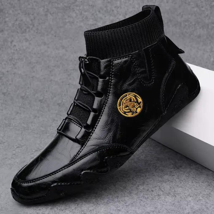 Bottes en cuir véritable pour hommes, bout rond, plissé, bandes élastiques résistantes, confortables et durables pour toutes les occasions spéciales et quotidiennes