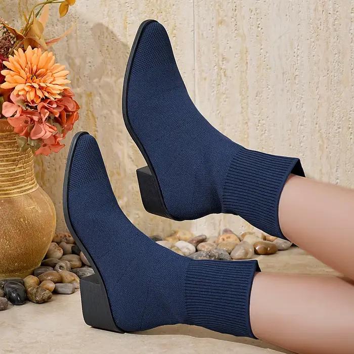 Mode femmes bottes bout pointu sans lacet mi-mollet bottes printemps automne tricoté chaussettes bottes femmes talons hauts grande taille chaussures femmes
