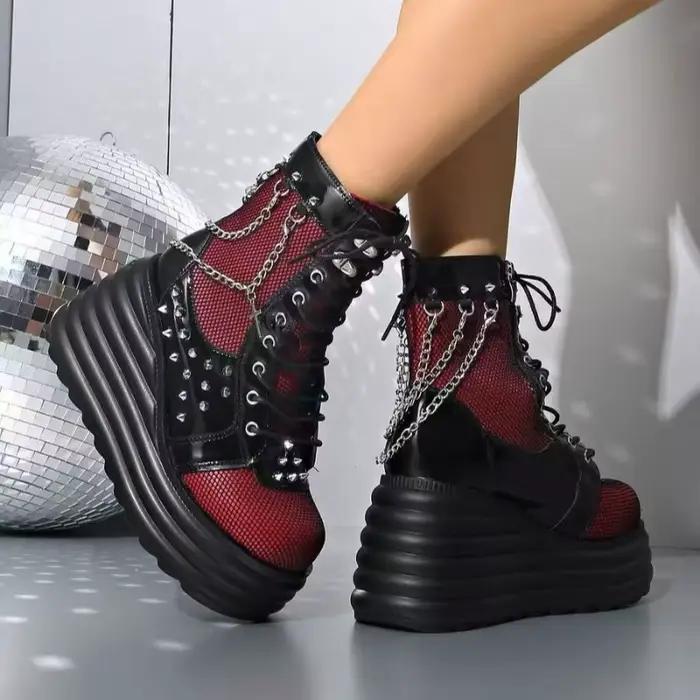 Chaussures de créateur pour femmes, nouvelles bottes à plateforme à la mode pour dames, bottes en cuir de luxe de haute qualité, nouvelles chaussures gothiques rétro, 2025