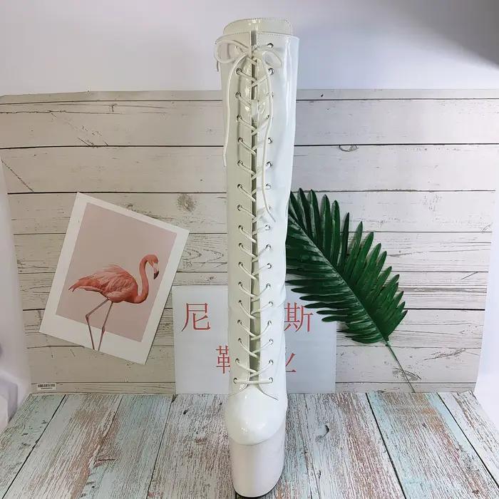 Bottes à talons hauts de 8 pouces pour femmes, chaussures modèle ouvert à fermeture éclair et talon haut de 20cm, mi-botte, bottes de scène et de genou de modèle sexy
