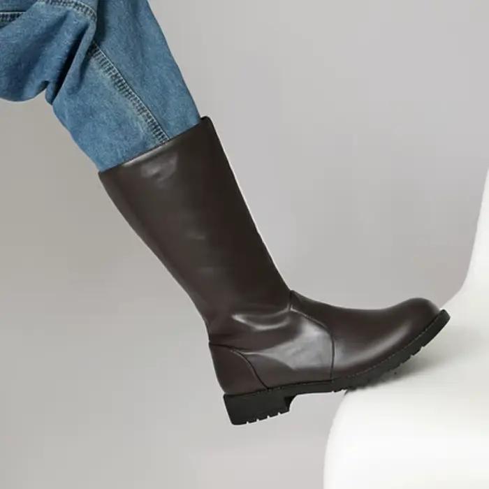 Botte de chevalier pour hommes avec boucle de ceinture haut automne hiver mode décontracté bout rond semelle extérieure en caoutchouc antidérapante doublure en cuir
