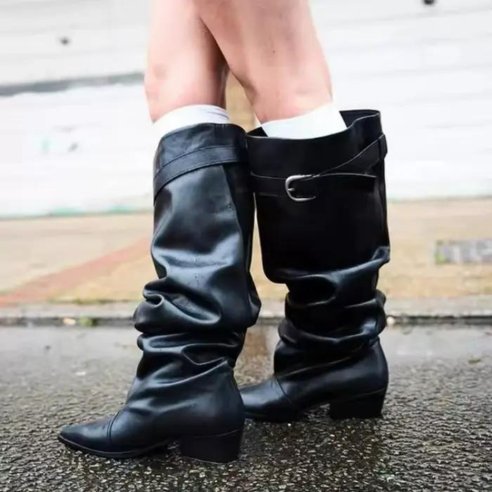 Bottes en fourrure à revers épais, nouveau style 2026, bottes plissées mi-mollet pour femmes