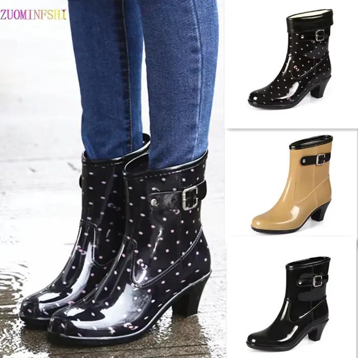 Chaussures de rinçage à talons hauts pour femmes, bottes de pluie imperméables, verre antidérapant avec bottes d'eau, mode printemps et automne