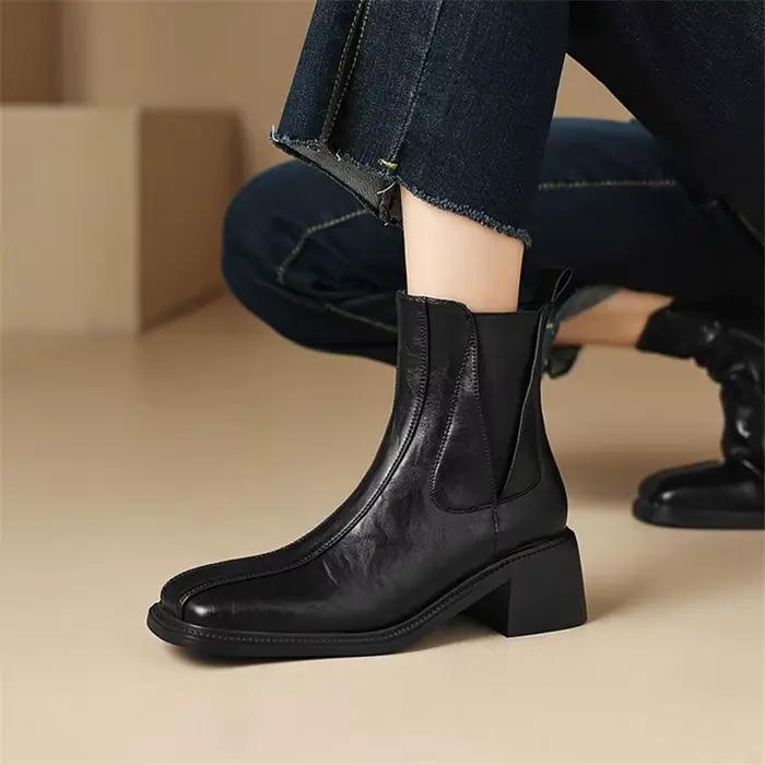 Bottes courtes à talons épais pour femmes, chaussures à la mode, carré, automne, hiver, nouveau
