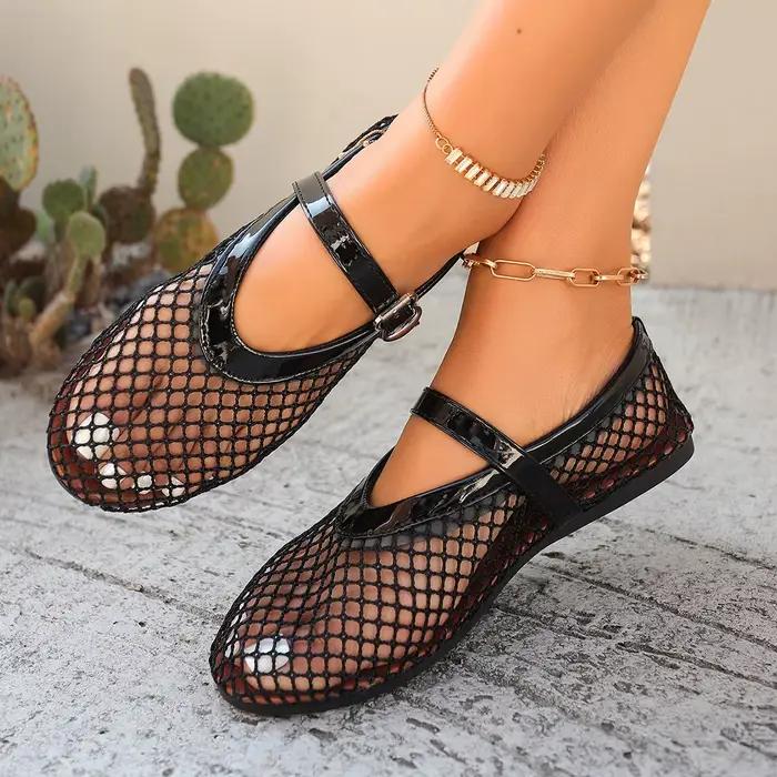 Chaussures plates à semelle plate en maille grande taille pour femmes, style Mary Jane, idéales pour l'été et la pêche, chaussures TEMU transfrontalières pour femmes