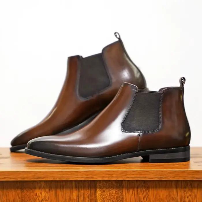 Bottines Chelsea rétro pour hommes, bottines en cuir faites à la main, montantes, décontractées, classiques, pour robe d'affaires, Botas2025