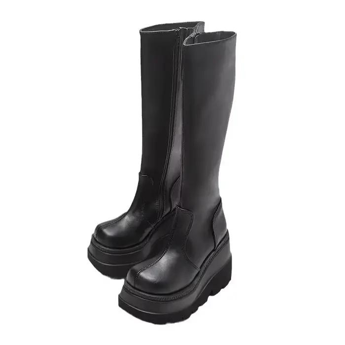 Bottes mi-tube à talons compensés pour femmes