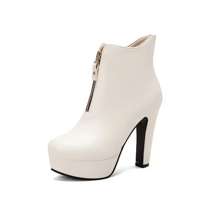 BLXQPYT – bottines sexy à talons hauts pour femmes, avec fermeture éclair sur le devant, en cuir, pour fête de mariage, bottes courtes à plateforme, grande taille 49 50 33-61