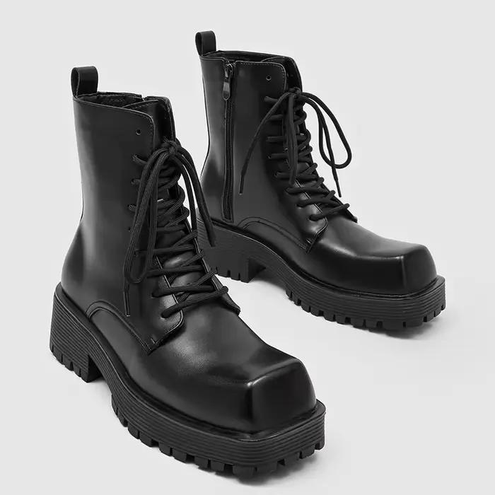 Haute qualité hommes bottes mode confort décontracté haut de gamme bottes courtes design tête carrée en cuir bottines pour hommes botas hombre